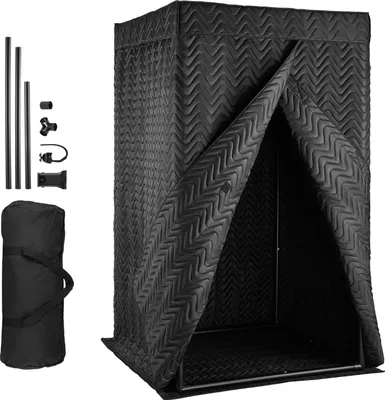 Produktbild von SucceBuy Tragbare Gesangskabine, 110x110x200 cm, professionelles Aufnahmestudio mit Transporttasche, Tablet-Halterung, Schalldämmung und Schallschutz für klare Gesangsaufnahmen, Podcasts und Voiceovers