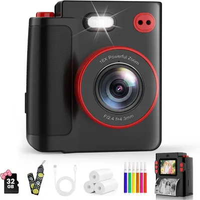 Produktbild von Sofortbildkamera Kinder 1080P HD mit 32GB Karte & Druckpapier, Digitalkamera Spielzeug für Jungen Mädchen 3-12 Jahre Geburtstag Weihnachten Geschenk