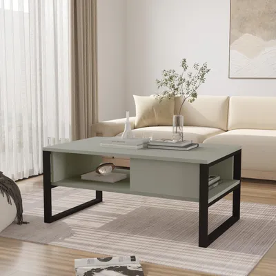 Zdjęcie produktu dla Stolik kawowy 'Laukaa' prostokątna metalowa rama 100 x 60 x 45 cm zielono-szary