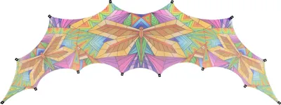 Produktbild von PSYWORK Schwarzlicht Segel Mesh Elasthan Neon Polygon Dragonfly Stage One, 2,00x6,00m UV-aktiv Partydeko