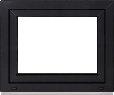 A black window frame with a white interior, set against a white background.