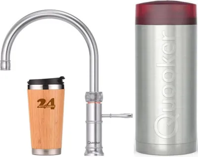 Produktbild von »QUOOKER CLASSIC FUSION Round COMBI B Edelstahl & 100°C Armatur (22CFRRVS)« Spültischmischer mit 100°C Kochendwasserfunktion *Inklusive Thermobecher