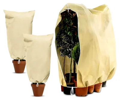Produktbild von Winterschutz für Pflanzen, Frostschutz für Kübelpflanzen mit Reißverschluss und Zugband Beige, Pflanzenschutz für Bäume, Palmen und Olivenbäume (80 x 120 cm*2 & 120 x 180 cm*1)