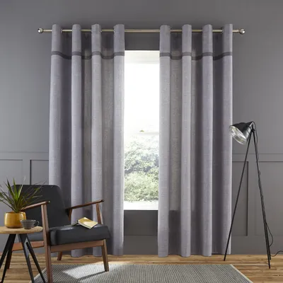Baumwoll-Vorhang mit Ösen, 228x229 cm, 2 Paneele, Grau