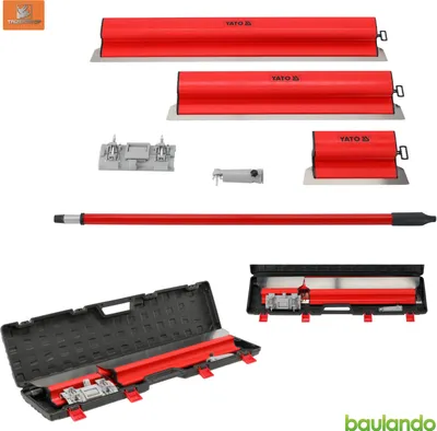 Produktbild von YATO Putzspachtel Set 5 Tlg. Feinspachteln Flächenspachtel Feinveredelung 250, 600, 800 mm Gipsspachtel mit austauschbarer Metallklinge Adapter Halterung