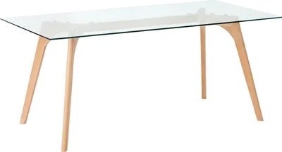 Produktbild von BELIANI Esstisch Transparent Sicherheitsglas 180 x 90 cm mit Holzbeinen Rechteckig Modern Esszimmer Wohnküche Möbel Ausstattung
