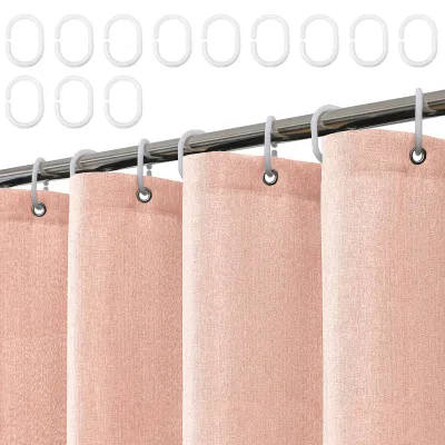 Image de Omgoods - Rideau de douche en lin, 180x200 cm, rose, avec 12 crochets