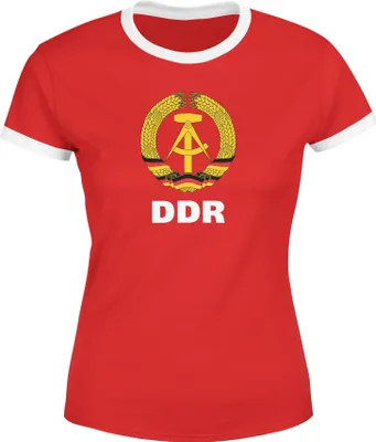 Produktbild von Damen WM-Shirt DDR Fan Retro Nostalgie Moonworks® rot-weiß L
