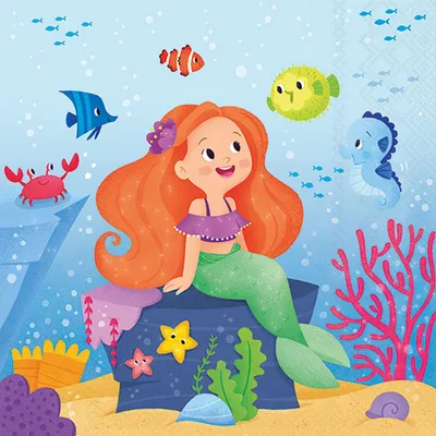 Produktbild von 20 Servietten Mermaid - Glückliche Meerjungfrau 33x33cm