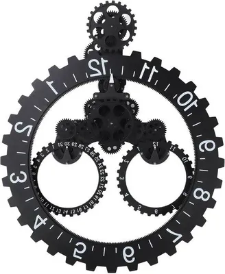 Image de Horloge murale rétro avec rouages mobiles, grand format pour le salon, le bureau ou la maison de campagne - Noir