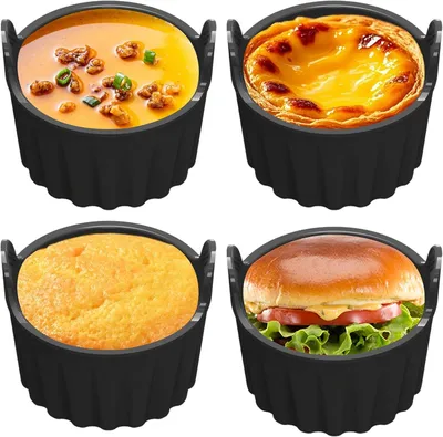 Produktbild von Silikonformen für Heißluftfritteusen, 4 Stück, Schwarz, Antihaft Backformen für Kuchen und Eierkuchen