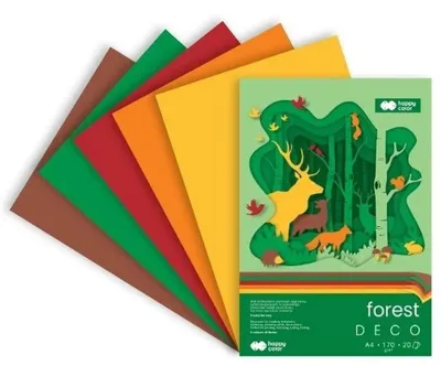 Image de Bloc de papier décoratif « Forest » A4, 20 feuilles, 5 couleurs, HAPPY COLOR - GDD
