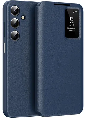 Produktbild von Leder Flip Case für Samsung Galaxy A37, Smart View Fenster Handyhülle mit Kartenfach Blau