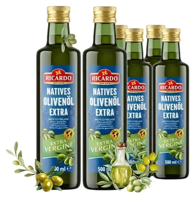 Produktbild von RICARDO natives Olivenöl extra 6 Flaschen x 500ml - Vorteilspack – kalt extrahiert