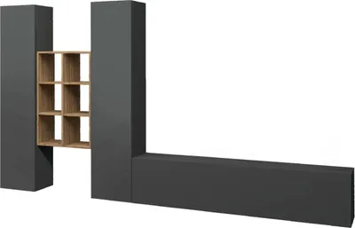 Produktbild von Wohnzimmermöbel Dcola, Wohnzimmer-Set TV-Möbel mit 3 Türen, Mehrzweck-Wohnmöbel, 100%  Italy, cm 320x30h180, Anthrazit und Ahorn