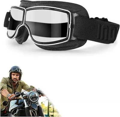 Produktbild von Motorradbrille aus Kunstleder für Motorräder - Retro-Helm für Motorradcross - geeignet für Outdoor-Sportarten