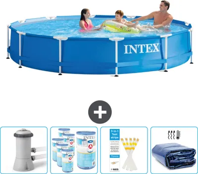 Obrázok produktu pre Bazén s okrúhlym rámom Intex - 366 x 76 cm - modrý - vrátane čerpadla - filtra - testovacích prúžkov - markízy