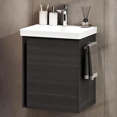 Zdjęcie produktu dla Umywalka z szafką dolną o szerokości 50 cm, kolor antracytowy | Zawieszona szafka pod umywalkę z funkcją Soft-Close, zestaw mebli łazienkowych z umywalką