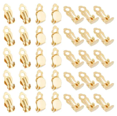 50 Clip-On Ohrclips, 14K vergoldet, 304 Edelstahl, flach rund