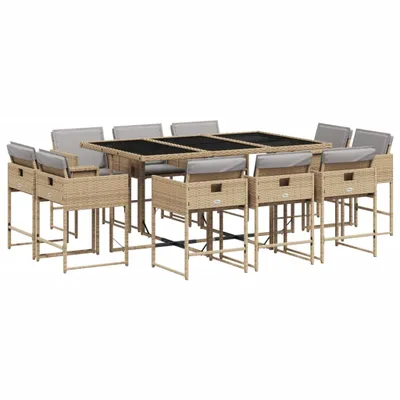 Produktbild von 11-tlg. Garten-Essgruppe mit Kissen Beigemischung Poly Rattan