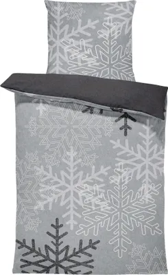 Produktbild von Winter Bettwäsche 135x200 cm Schneeflocken Kristalle grau Flausch Warme Fleece