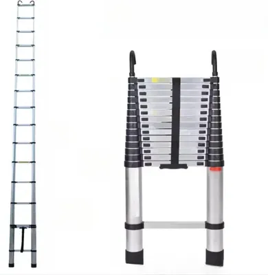 Zdjęcie produktu dla Aluminiowa teleskopowa drabina rozstawna Glorino - Składana drabina z antypoślizgowymi nóżkami - Wielofunkcyjna drabina rozstawna - Prosta drabina na poddasze - 5 m