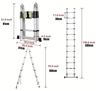 Produktbild von Teleskopstange – Ausziehbare Leiter – Klappleiter – A-Leiter – Treppenleiter – 5 Meter Höhe