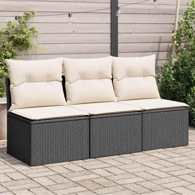 Immagine prodotto di vidaXL Divano da giardino con cuscini 3 posti in polirattan nero