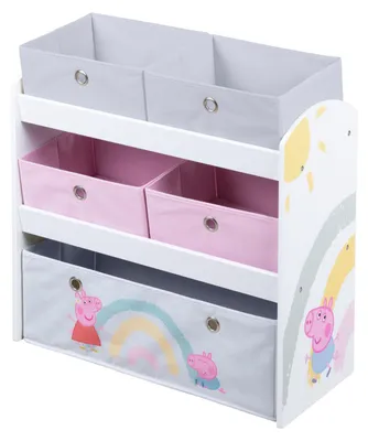 Productafbeelding van roba Speelgoedrek van hout, Peppa Pig - Speelgoedrek met 5 vakken - Montessori opbergrek voor jongens en meisjes - Wit