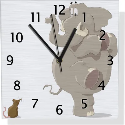 Produktbild von Wallario Design Wanduhr Elefant erschrickt vor Maus aus Aluverbund, Größe 30 x 30 cm