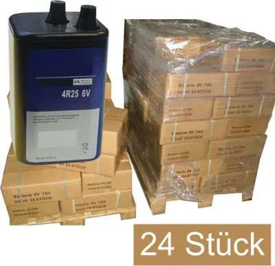 Produktbild von 24 x Stück Blockbatterie 4R25 Baustellenbatterie 6V 7AH Trockenbatterie Batterie für Baustelle Baustellenlampe Blinkleuchte Blinklampe Absperrlampe Warnlampe Warnleuchte