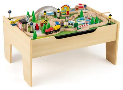 Produktbild von 5-in-1-Eisenbahntisch-Set aus Holz mit Wendebrett
