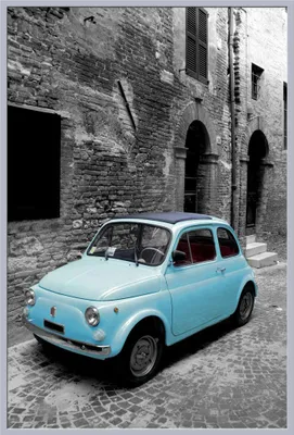 Immagine prodotto di Fiat - Poster - 500 vintage + cornice a incastro, Shinsuke® Maxi in plastica argento, vetro acrilico