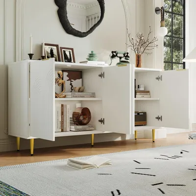 Immagine prodotto di Mobile contenitore a 4 ante, colore bianco, maniglie dorate, dimensioni 160x40x80 cm