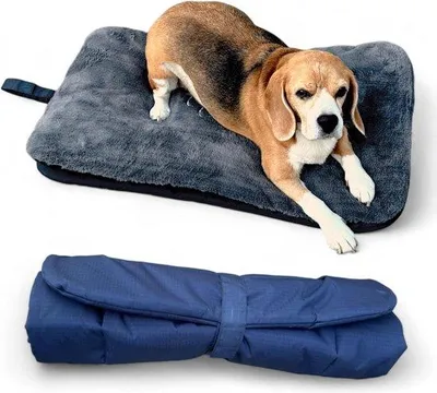 Image de Coussin en peluche gris, imperméable, bleu foncé, tapis pour chien 2 en 1, 76 x 46 x 14 cm