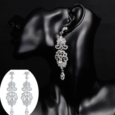 Produktbild von Modische hohle Strass-Anhänger-Ohrringe für Braut, Hochzeit, Schmuck, Geschenk