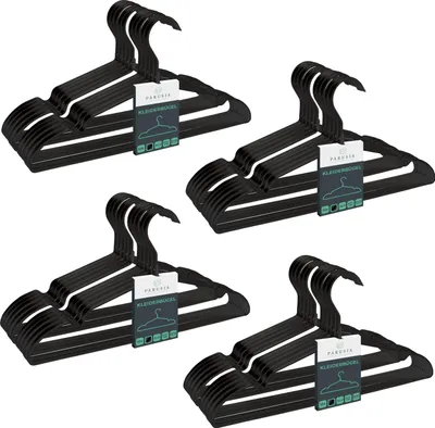 Produktbild von 40x Parusia Kleiderbügel schwarz, 42cm breit, 1cm stark, Kleiderbügel Metall rostfrei, formstabil, zur platzsparenden Kleideraufbewahrung & Organisation von Kleiderschrank, Kleiderständer
