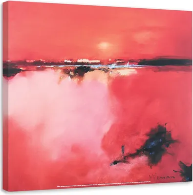 Produktbild von Leinwandbild rote dorfansicht 60x60 cm Feeby rot wandbild bereit zum aufhängen