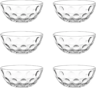 Produktbild von Leonardo Cucina Optic Schale 6er Set, mikrowellen- & spühlmaschinengeeignete Schälchen mit runden Akzenten, Klarglas, 190 ml, Ø 10 cm, 066334
