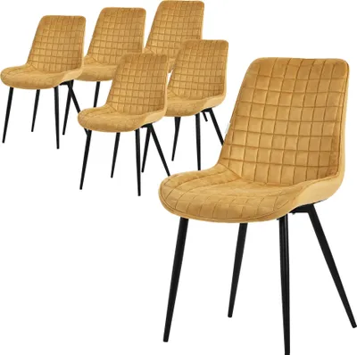 Produktbild von ML-Design Esszimmerstühle 6er Set, Senfgelb, Sitzfläche aus Samt mit schwarzen Metallbeinen, Küchenstühle mit Rückenlehne