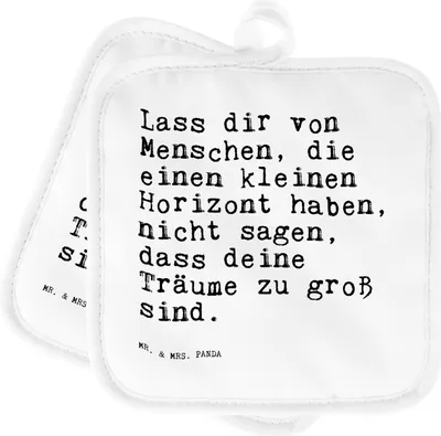 Produktbild von Mr. & Mrs. Panda Topflappen Lass dir von Menschen,... - Weiß - Geschenk, Set, Abenteuer, Spruch, Topfuntersetzer, Ofenlappen, Topflappenset, Sprüche, Weisheit, Träume