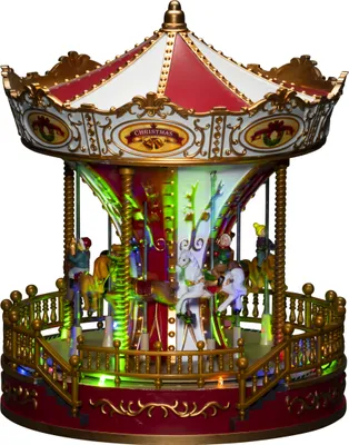 Produktbild von Konstsmide - LED Szenerie "Karussell", mit Musik, wählbare Energiefunktion, 16 bunte Dioden, batteriebetrieben & USB, Innen, schwarzes Kabel, 3 x AA 1.5V (exkl.)- 4252-000