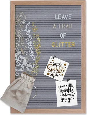 Produktbild von GADGY® Retro Filz Letter Board Grau - Mit 710 golden, Silber & weiße Buchstaben und Beutel - 30x45 cm