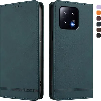 Produktbild von Hülle für Xiaomi 13, Retro Kunstleder Ständer Klapphülle mit Kartenfächer und Magnetische Grün