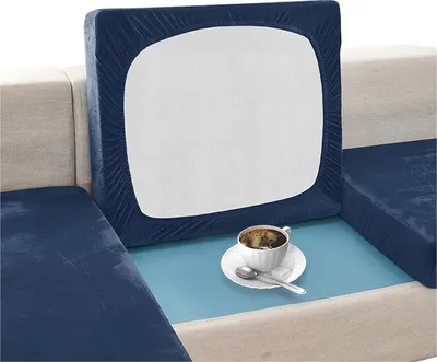 Produktbild von Elastischer Velours-Sitzkissenbezug für Sofa 150–190 cm in Dunkelblau – Schonbezug