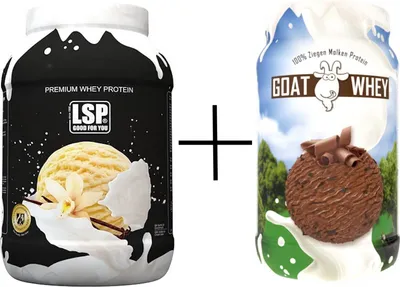 Produktbild von LSP PremiumWheyProtein (1.800g), VanilleIceCream + GOATWhey (600g), Schoko, Pulver