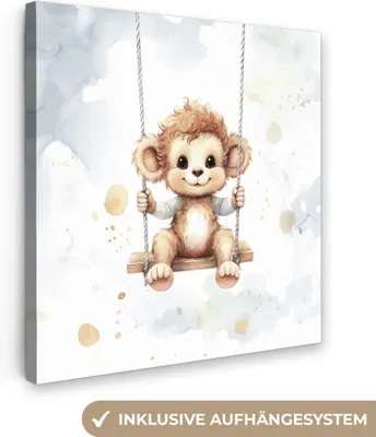 Produktbild von MuchoWow® - Leinwandbilder - Affe - Tier - Kinder, Wandbild, Wanddeko Bilder Wohnzimmer, 90x90 cm