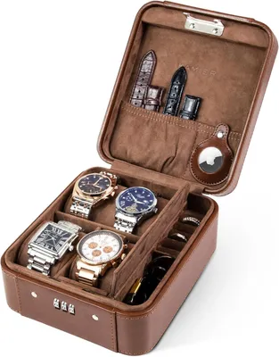 Produktbild von Uhrenbox 4 Uhren, Zahlenschloss, Kunstleder, für Reise, braun