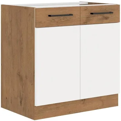 Immagine prodotto di Mobile base da cucina, 80 cm, 2 ante a battente, decorazione melaminica rovere Lancelot e bianco