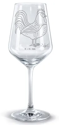 Produktbild von Mr. & Mrs. Panda Weinglas Hahn Korn - Transparent - Geschenk, Natur, Eier, Kelch, Rotweinkelch, Henne, Bauernhof, graviertes, Glas Rotwein, für